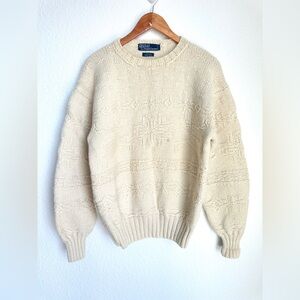 Vintage 90s Polo Ralph Lauren 100% wool hand knit reindeer snowflake sweater
